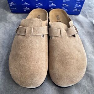 Birkenstock Suede Clog Mules in Tan